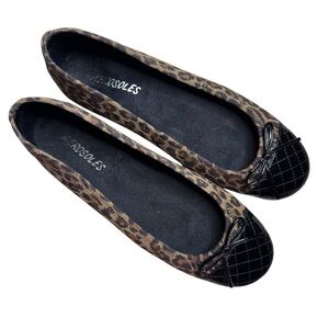 Aerosoles Women's Leopard Print Patent Brown Black Ballet Flats Size 7.5